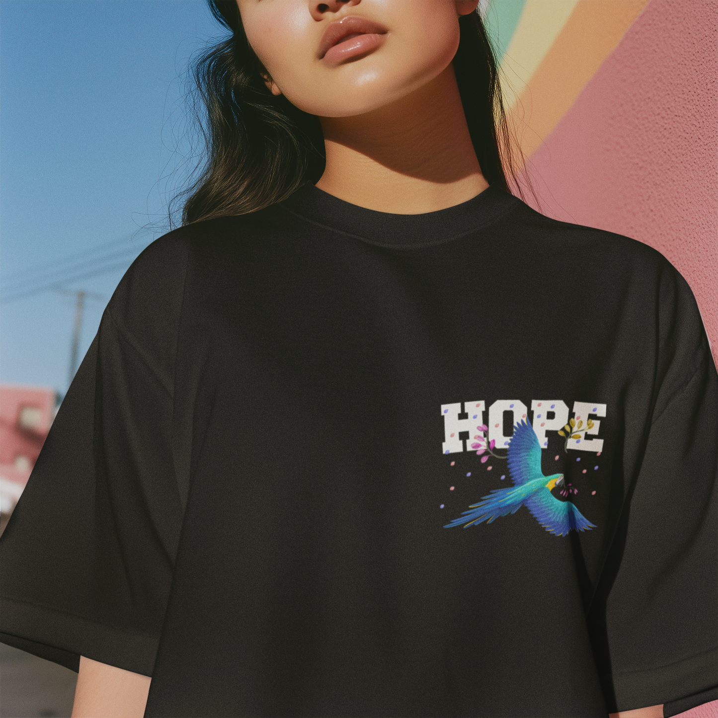 Hope Premium Black Oversized Off shoulder Printed T-shirt
