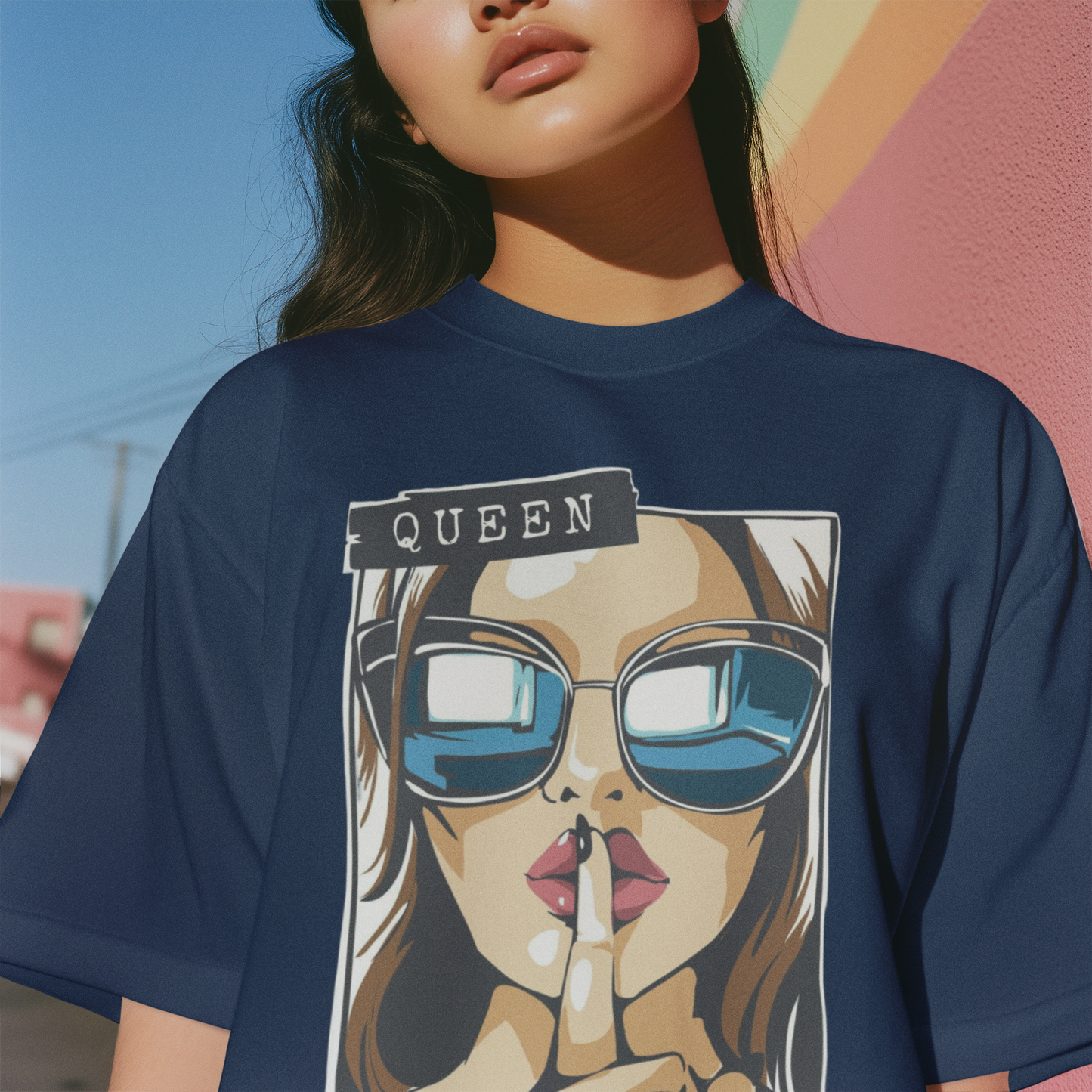 Beauty And Strength Premium Navy Blue Woman Oversized Printed T-shirt