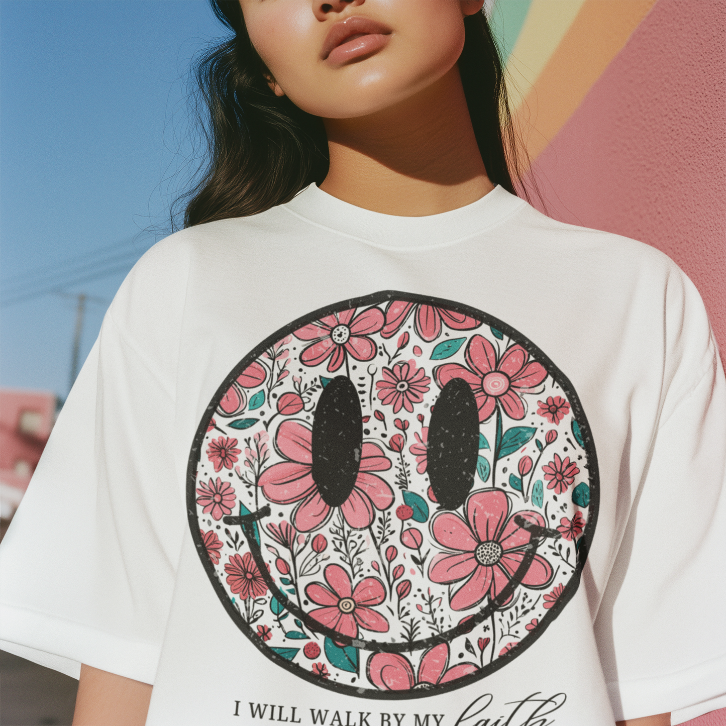 Smiley Premium White Woman Oversized Printed T-shirt