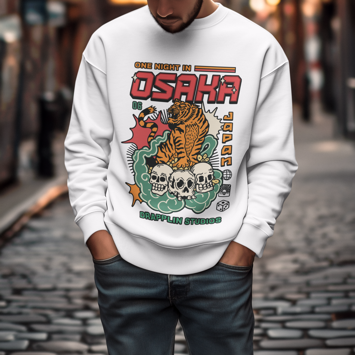 Osaka White Regular Typographic Printed Sweatshirt