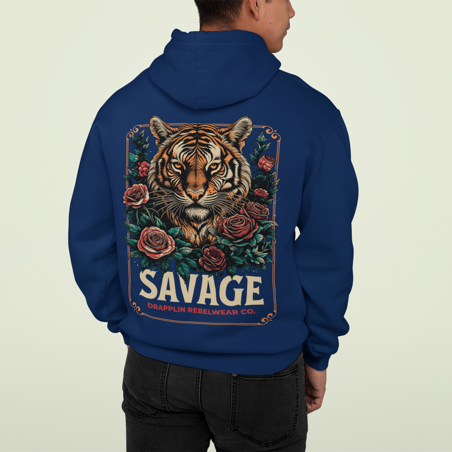Savage Navy Blue Regular Back Typographic Printed Hoodie