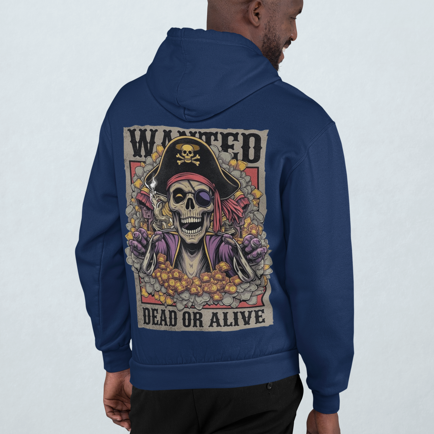 Pirates Navy Blue Regular Back Typographic Printed Hoodie