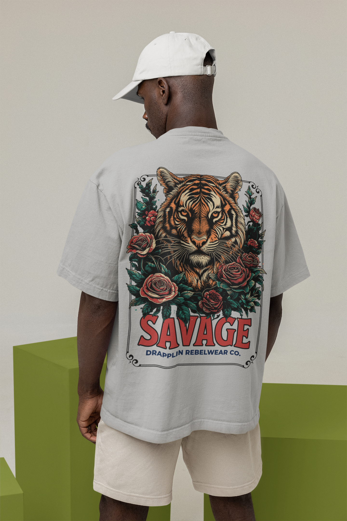 Savage Premium Grey Mélange Oversized Typography Back Printed T-shirt