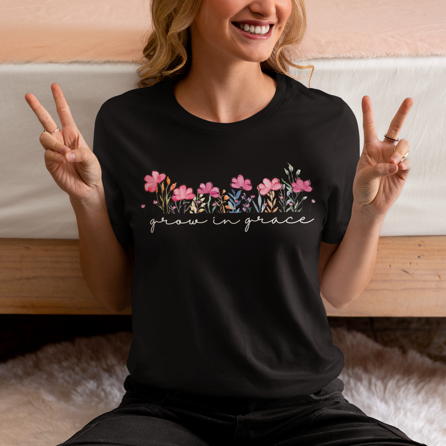 Grow In Grace Black Woman Regular Fit Printed T-shirt
