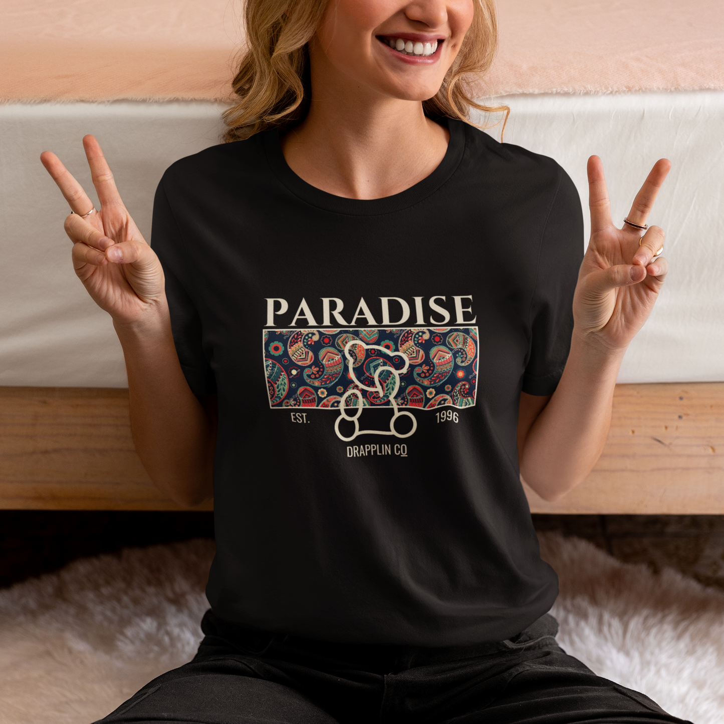 Paradise Woman Black Relaxed Fit Printed T-shirt