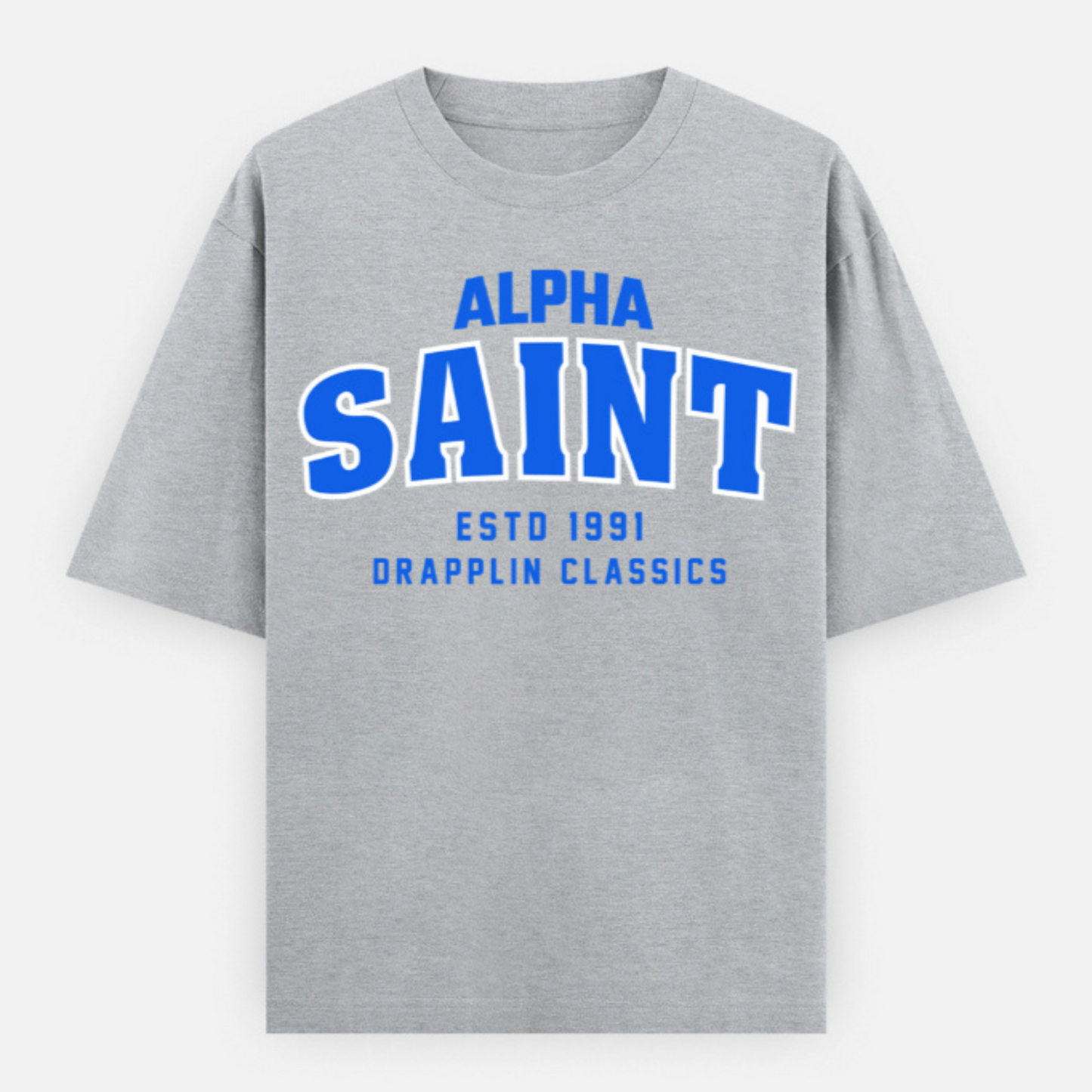 Saint Unisex Grey Mélange Premium Oversized Typographic Printed T-shirt