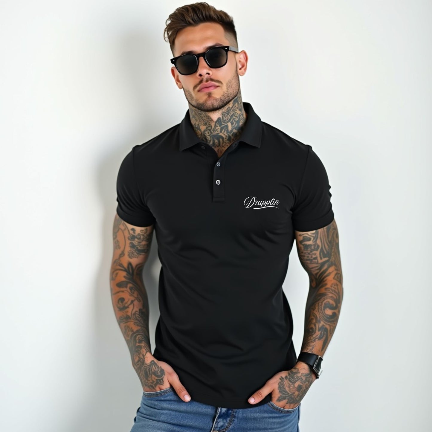 Drapplin Black Premium Polo Collar T-shirt