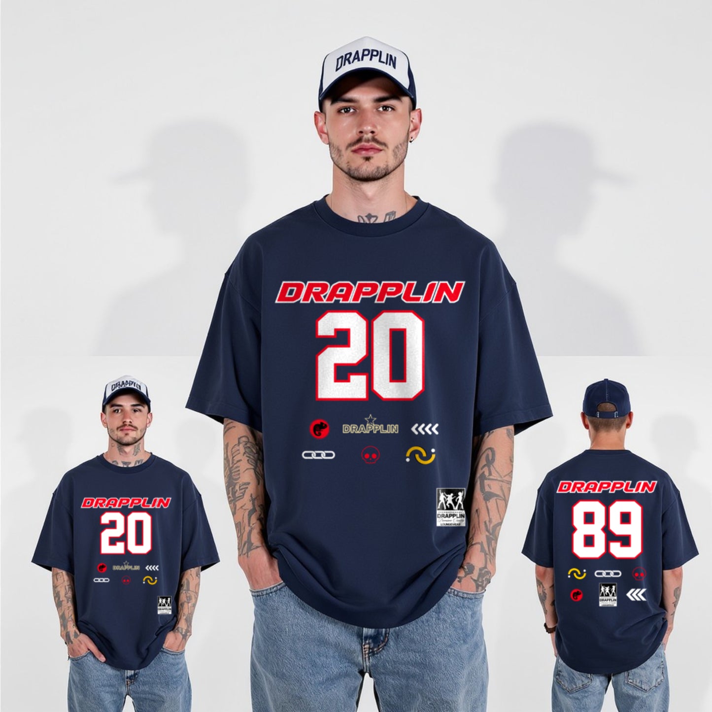 Drapplin Core Series: Heavyweight GSM Unisex Oversized Navy Blue Graphic T-shirt