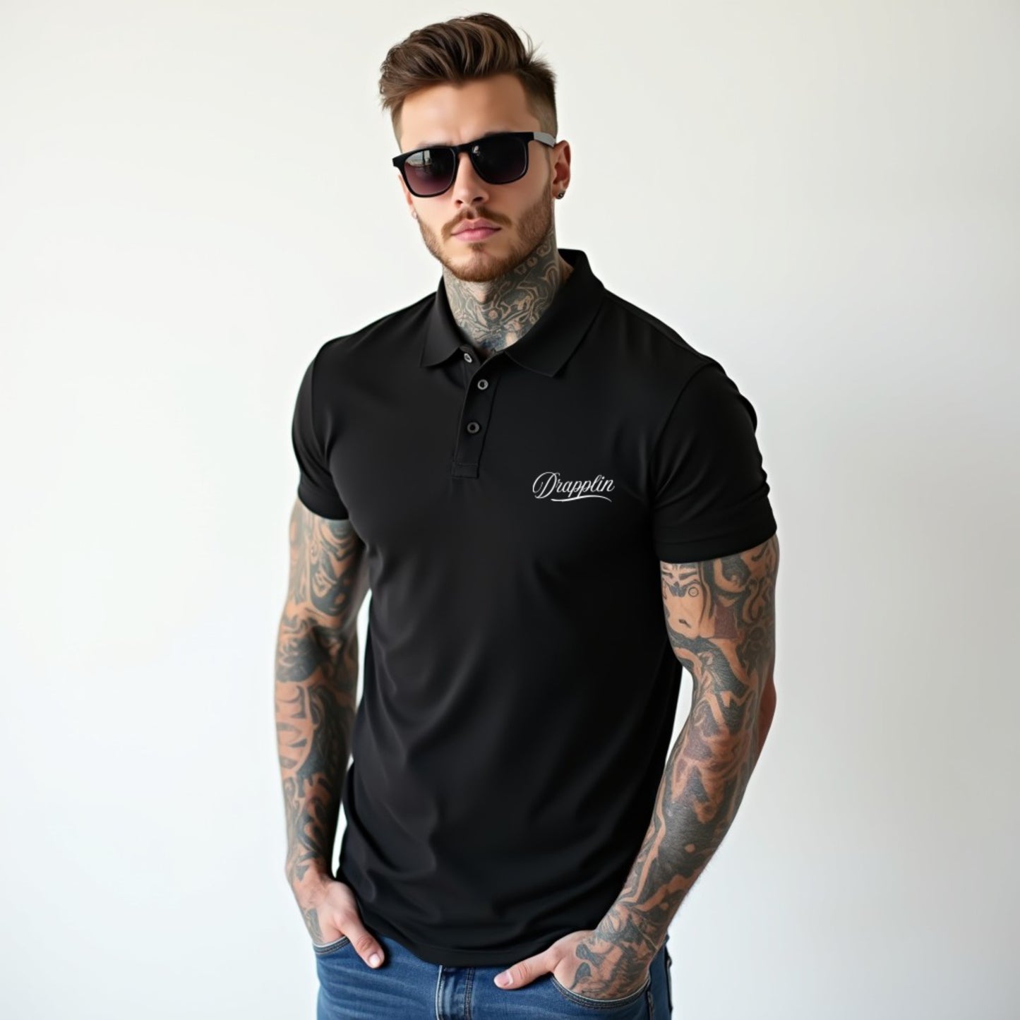 Drapplin Black Premium Polo Collar T-shirt