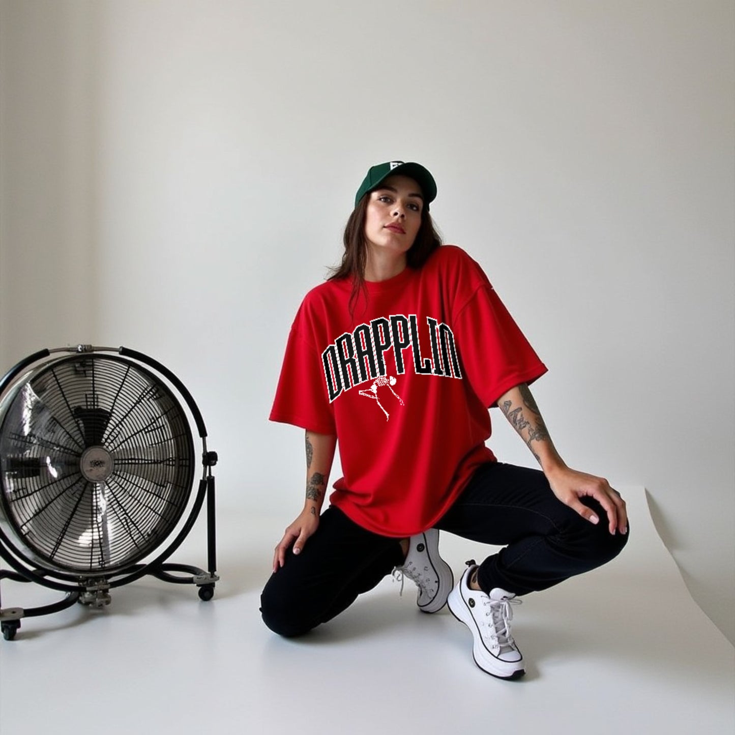 Drapplin Dance Red Oversized Printed T-shirt