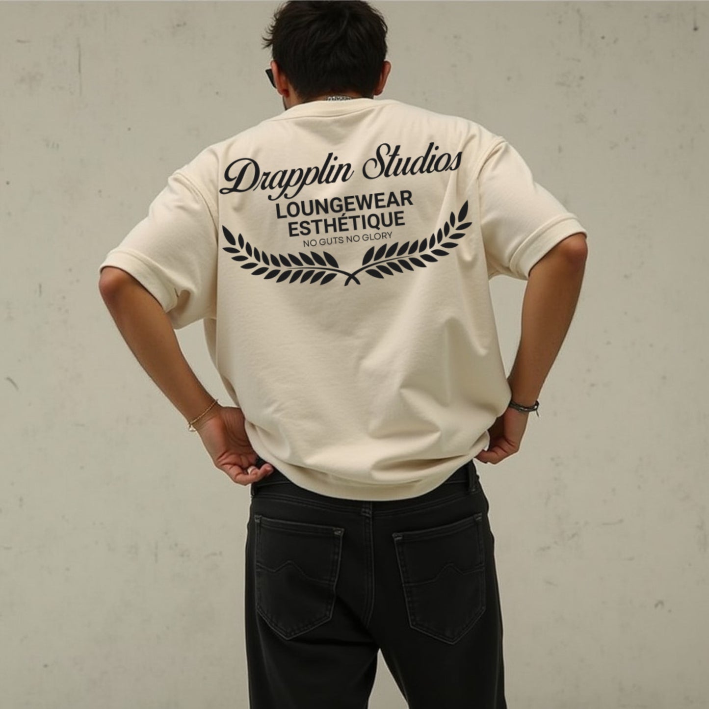 Drapplin Loungewear 280 GSM Unisex Oversized Off White Printed T-shirt
