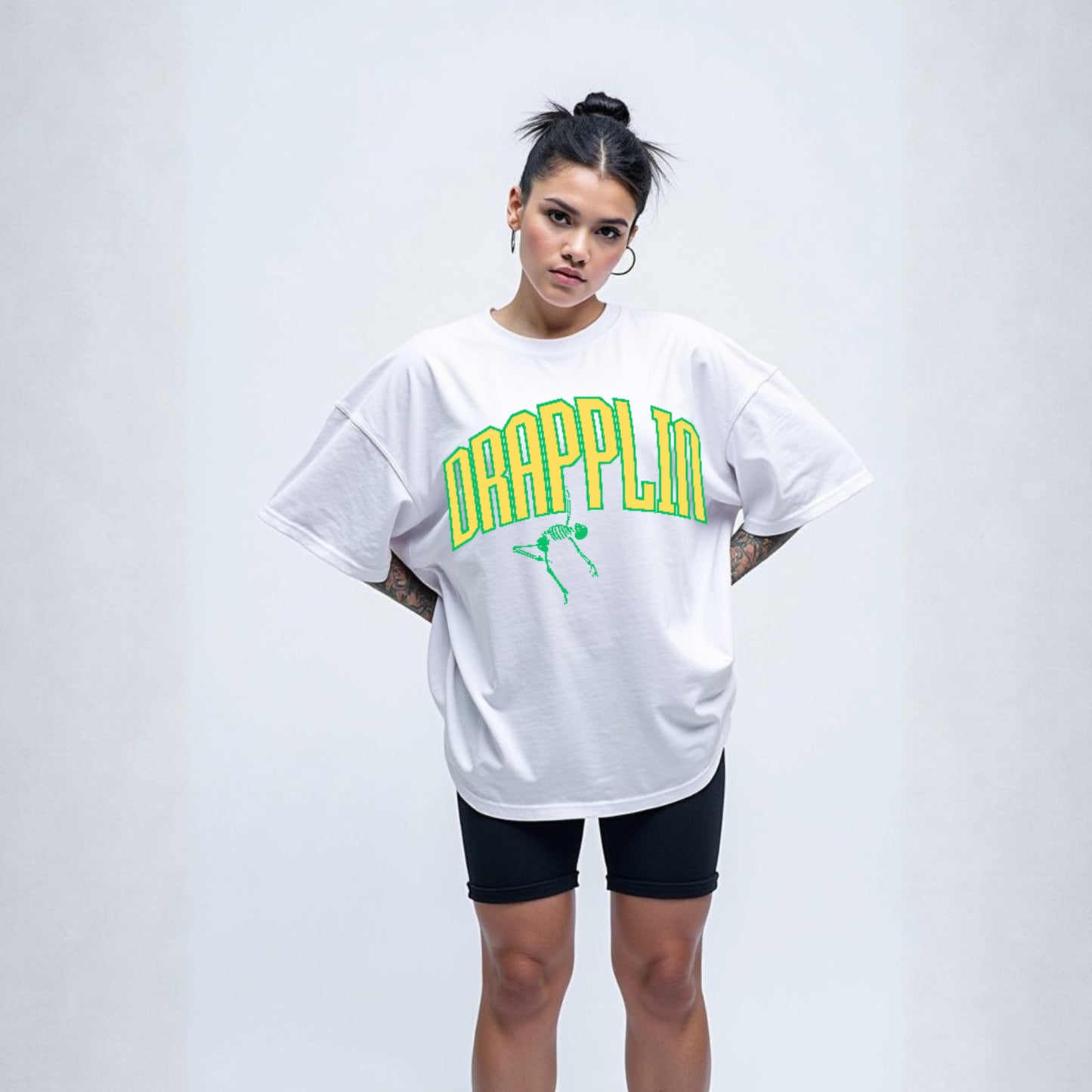 Drapplin Dance White Oversized Printed T-shirt