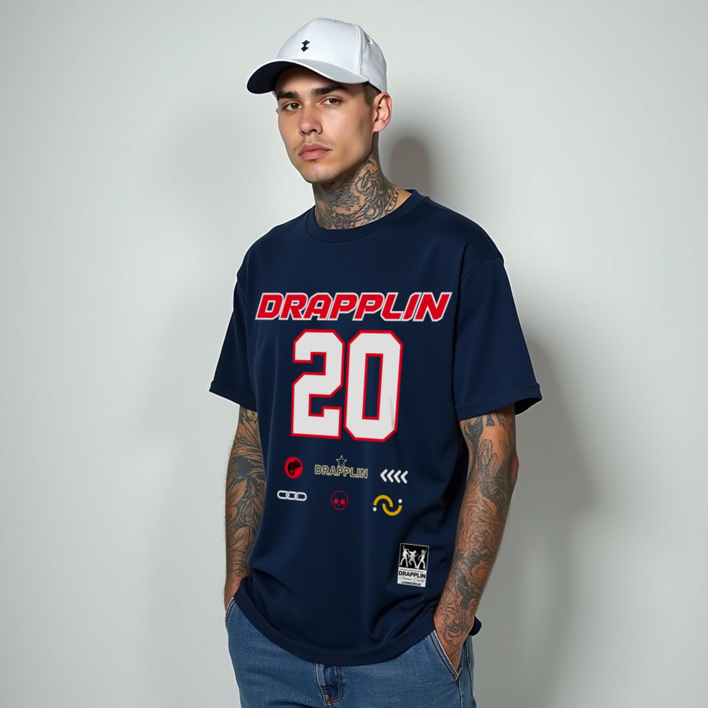 Drapplin Core Series: Heavyweight GSM Unisex Oversized Navy Blue Graphic T-shirt
