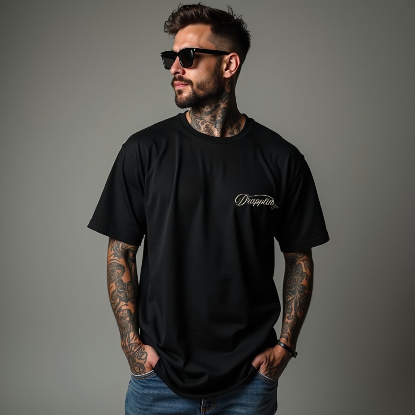 Drapplin Love Unisex Black Premium Oversized Printed T-shirt