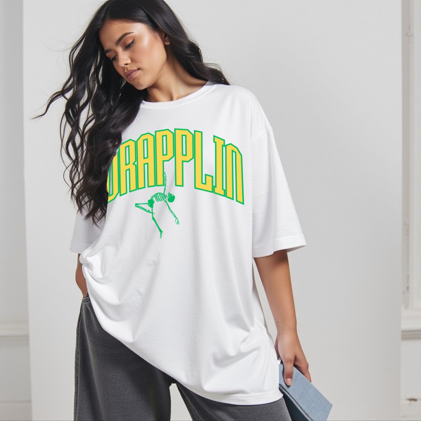 Drapplin Dance White Oversized Printed T-shirt
