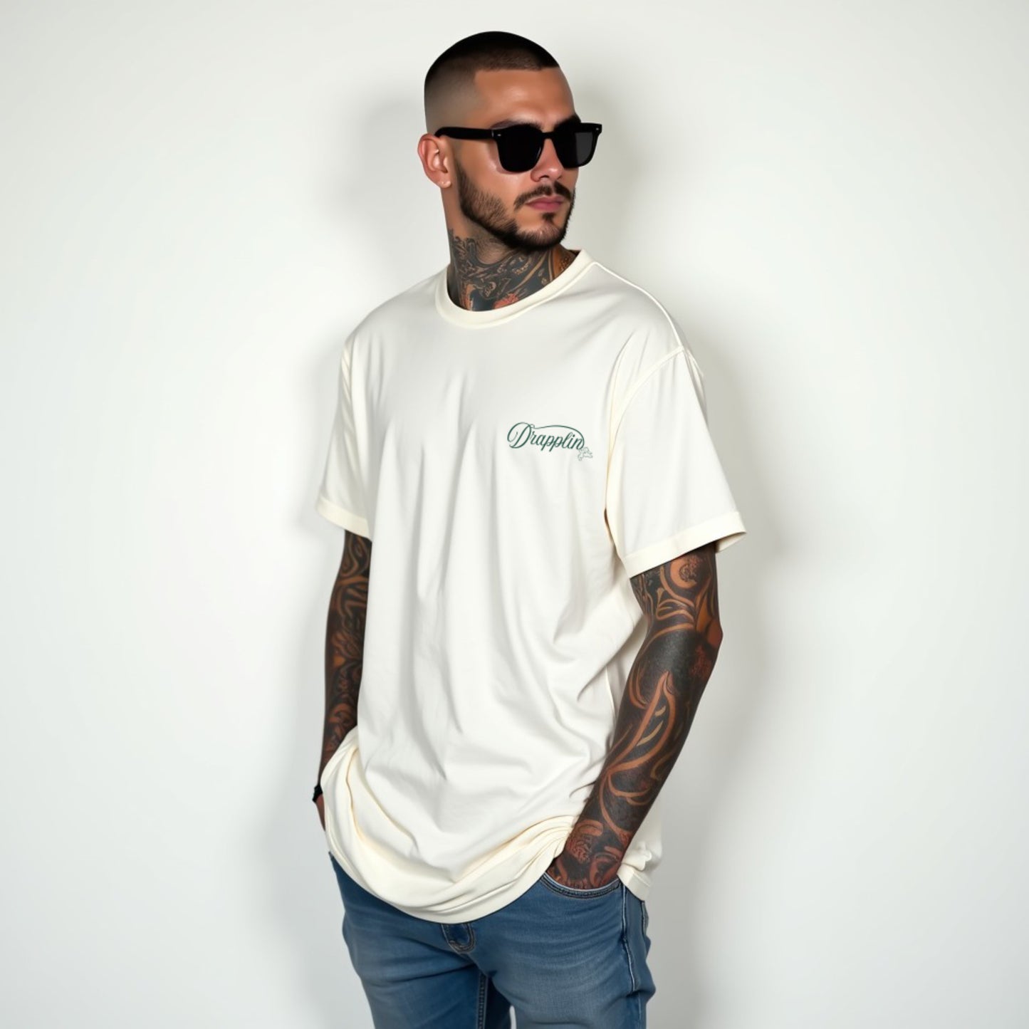 Drapplin Love Unisex Off White Premium Oversized Printed T-shirt