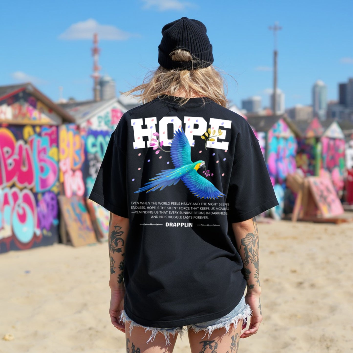 Hope Premium Black Oversized Off shoulder Printed T-shirt