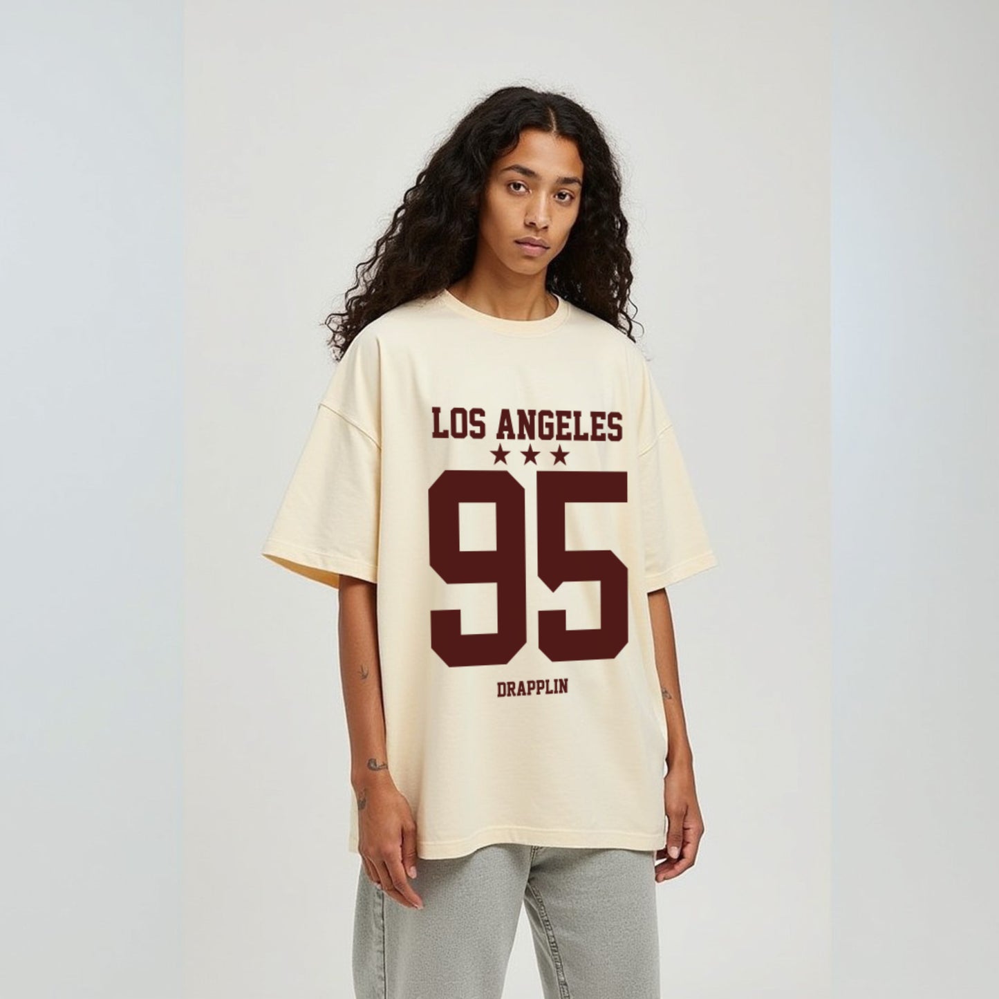 Los Angles Varsity Off White Oversized Printed T-shirt