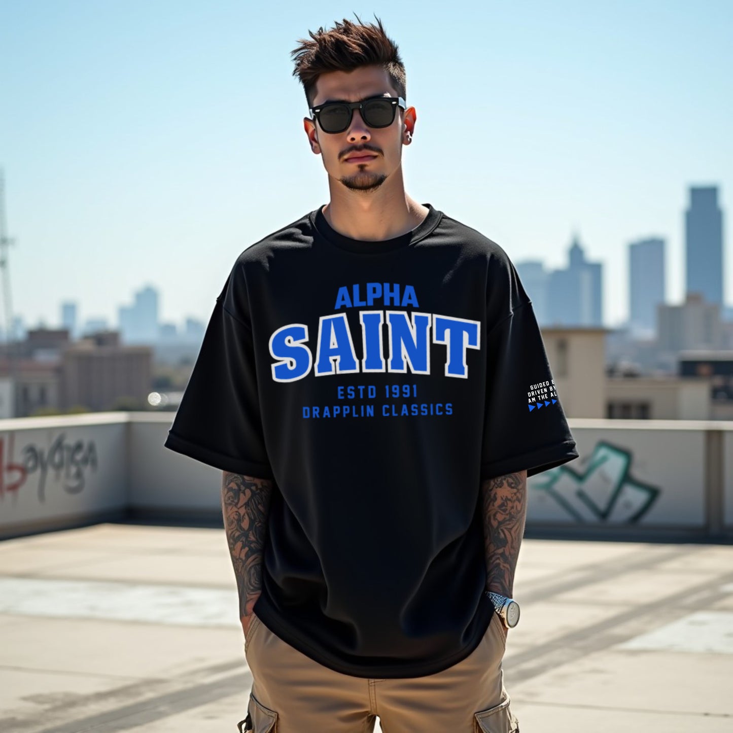 Saint Unisex Black Premium Oversized Typographic Printed T-shirt