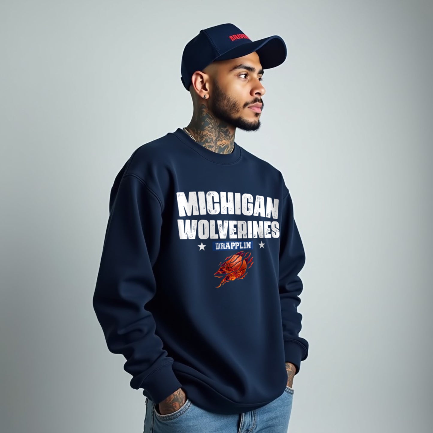 Michigan Unisex Navy Blue Premium Oversized Sweatshirt