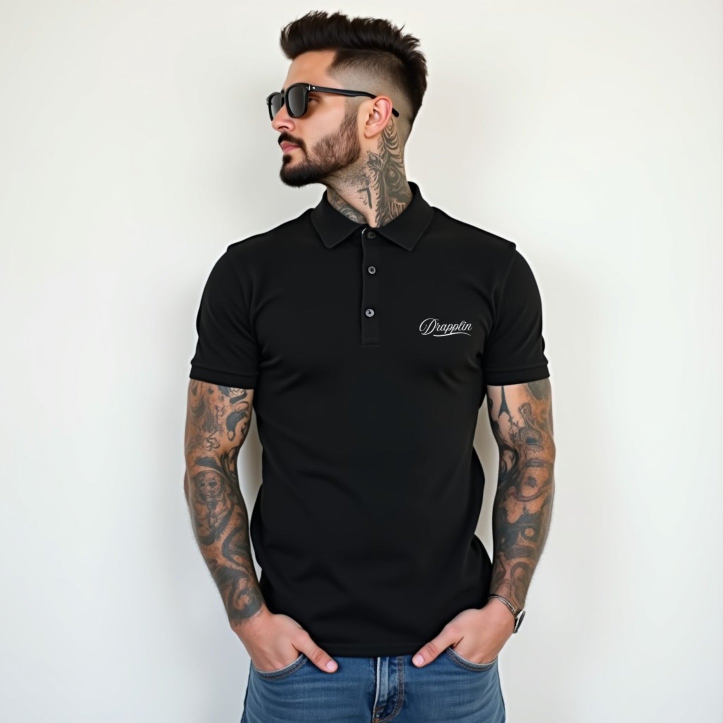 Drapplin Black Premium Polo Collar T-shirt