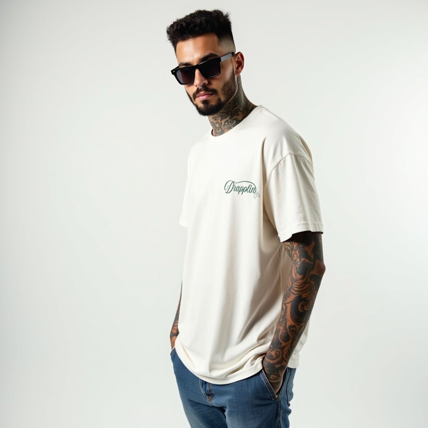 Drapplin Love Unisex Off White Premium Oversized Printed T-shirt