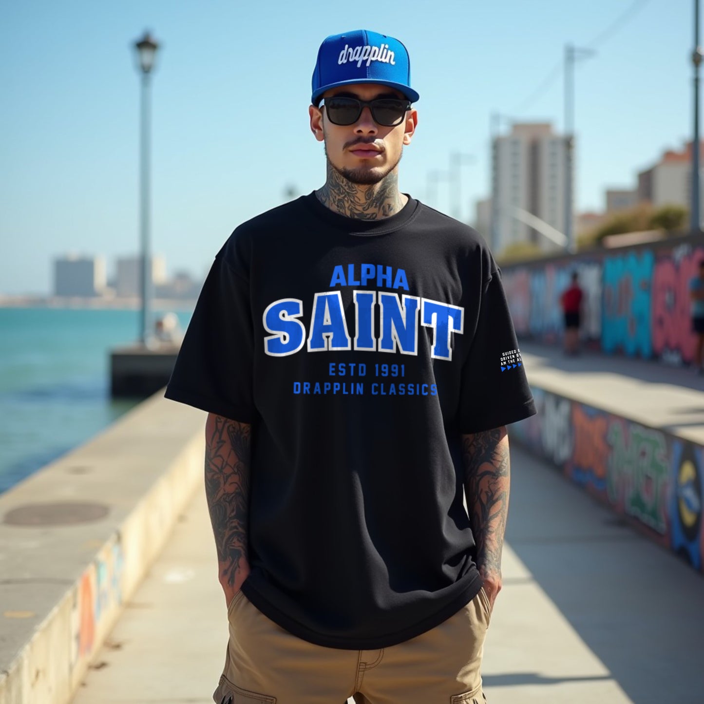 Saint Unisex Black Premium Oversized Typographic Printed T-shirt