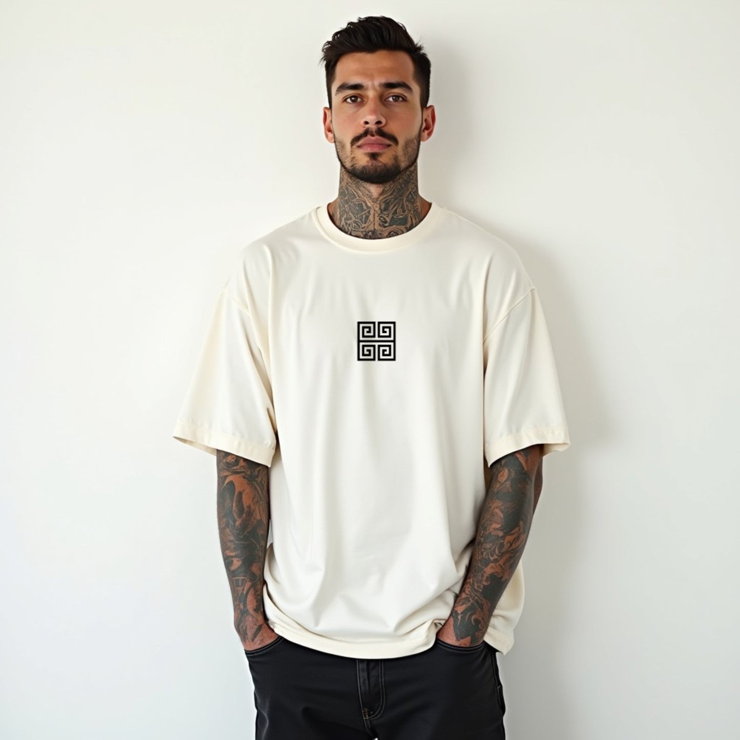 Drapplin Loungewear 280 GSM Unisex Oversized Off White Printed T-shirt
