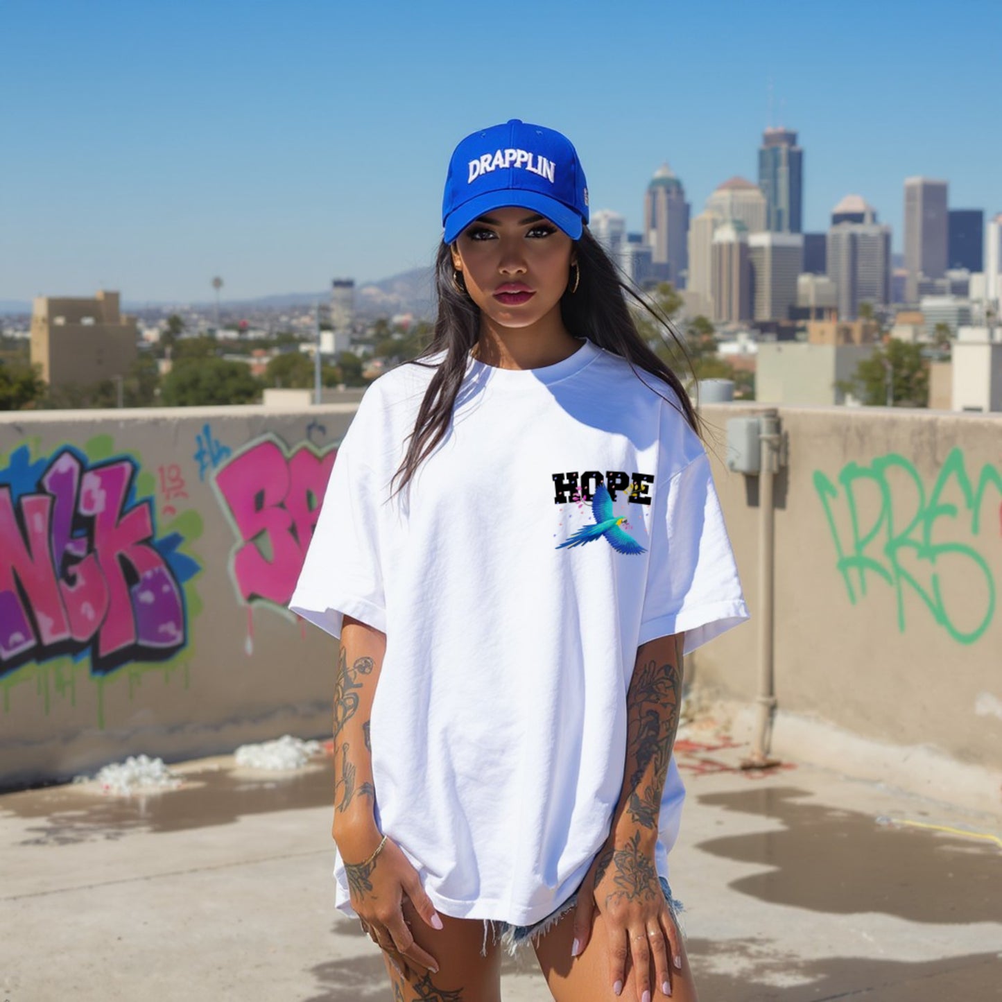 Hope Premium White Oversized Off shoulder Printed T-shirt