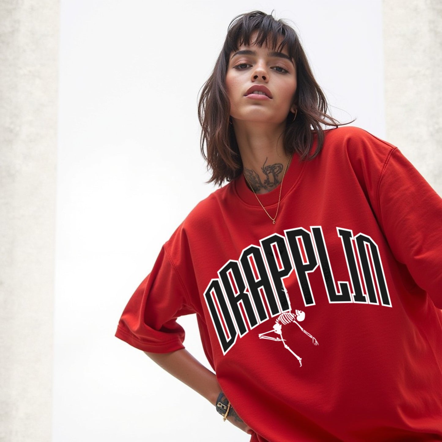 Drapplin Dance Red Oversized Printed T-shirt