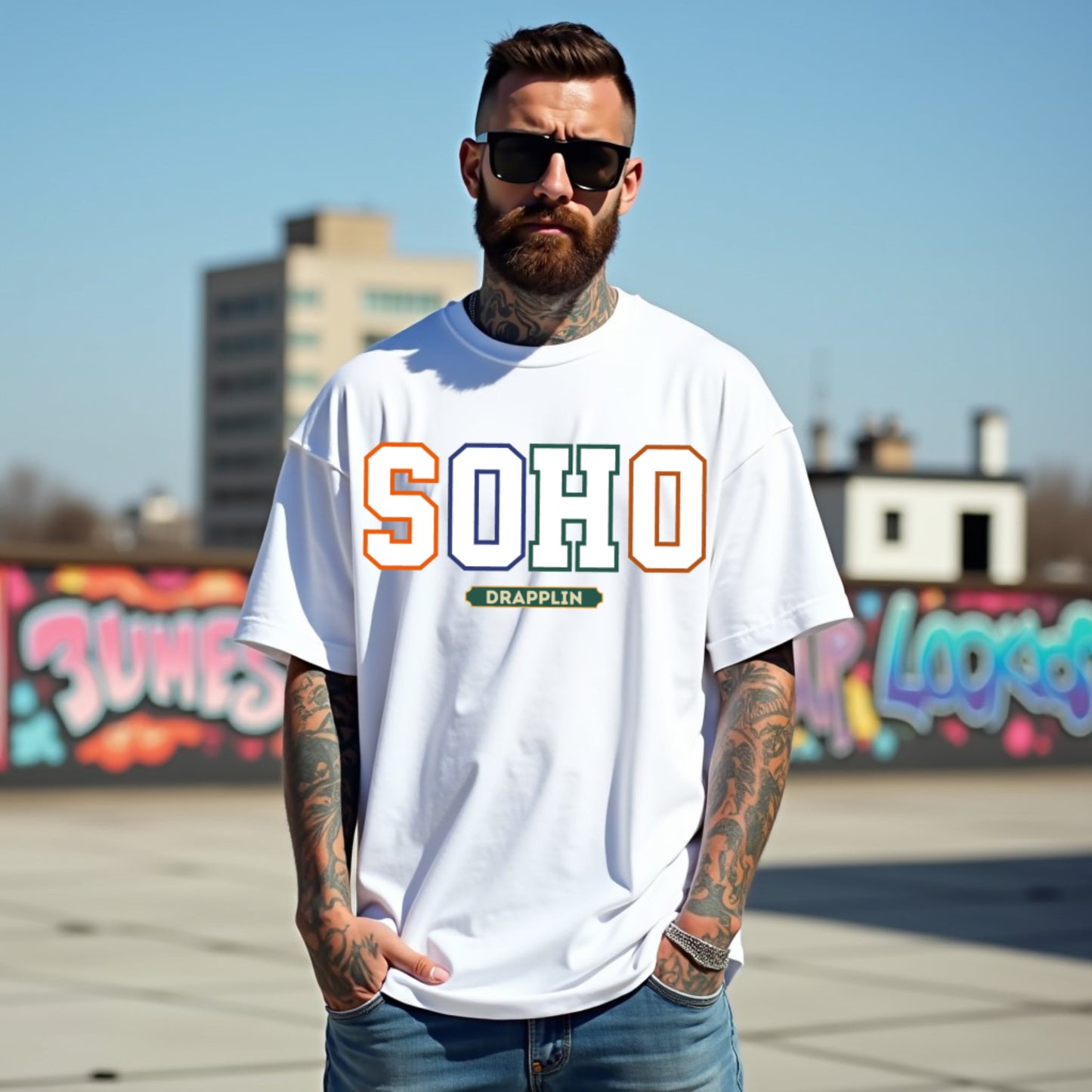 Soho Unisex White Premium Oversized Typographic Printed T-shirt