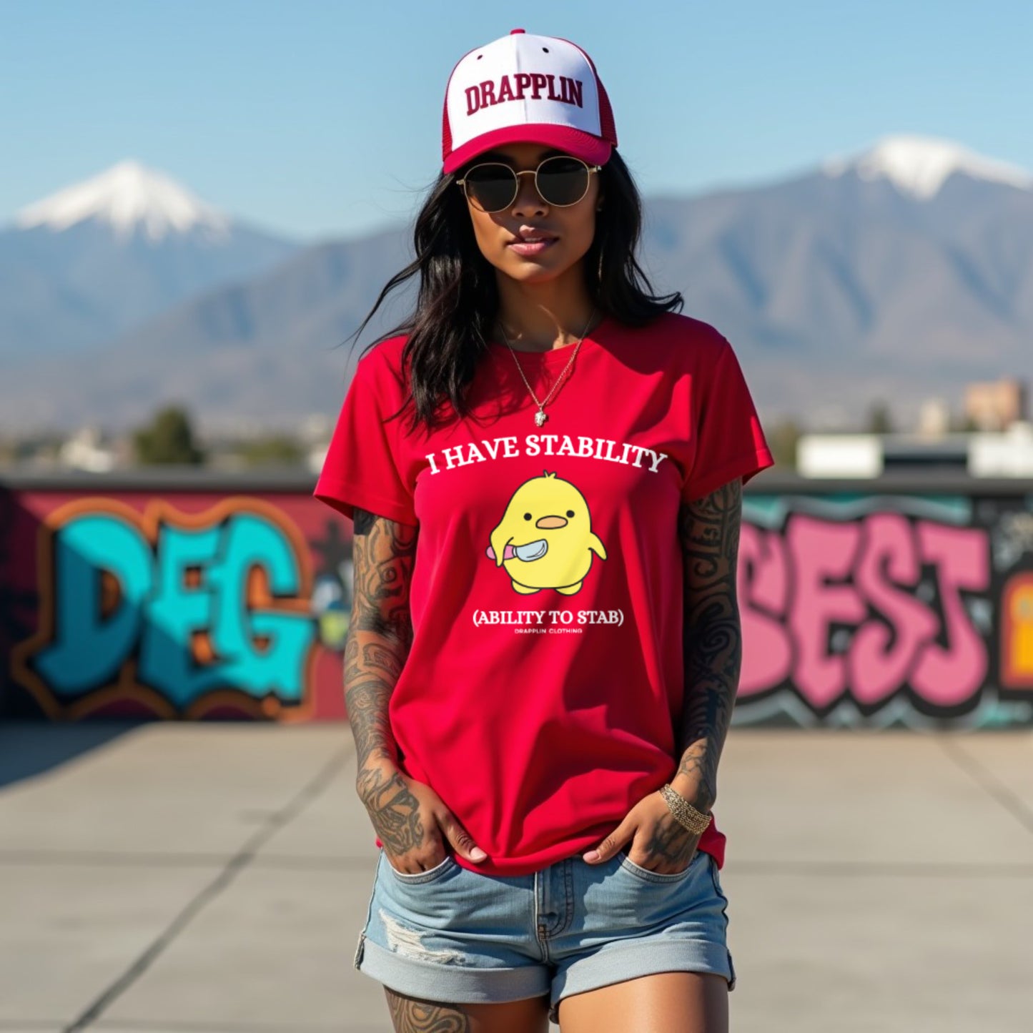 Stability Premium Red Crew Neck Woman's Printed T-shirt