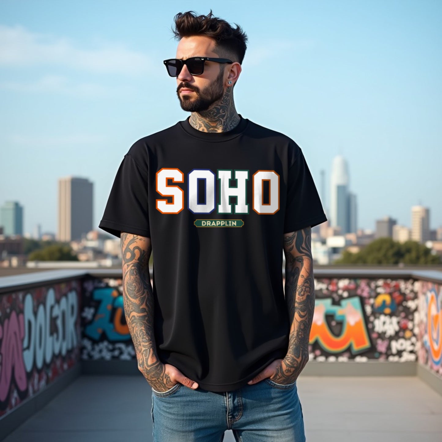 Soho Unisex Black Premium Oversized Typographic Printed T-shirt