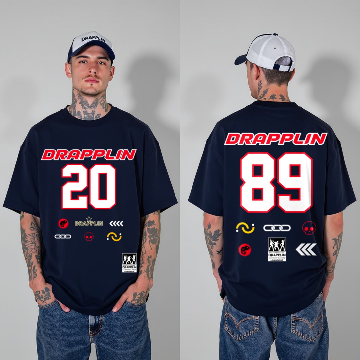 Drapplin Core Series: Heavyweight GSM Unisex Oversized Navy Blue Graphic T-shirt