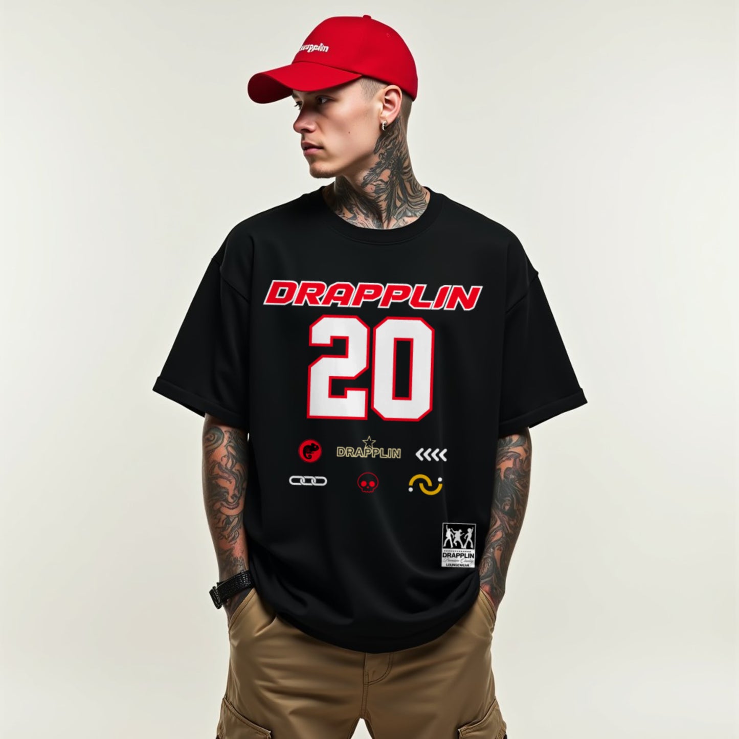 Drapplin Core Series: Heavyweight GSM Unisex Oversized Black Graphic T-shirt