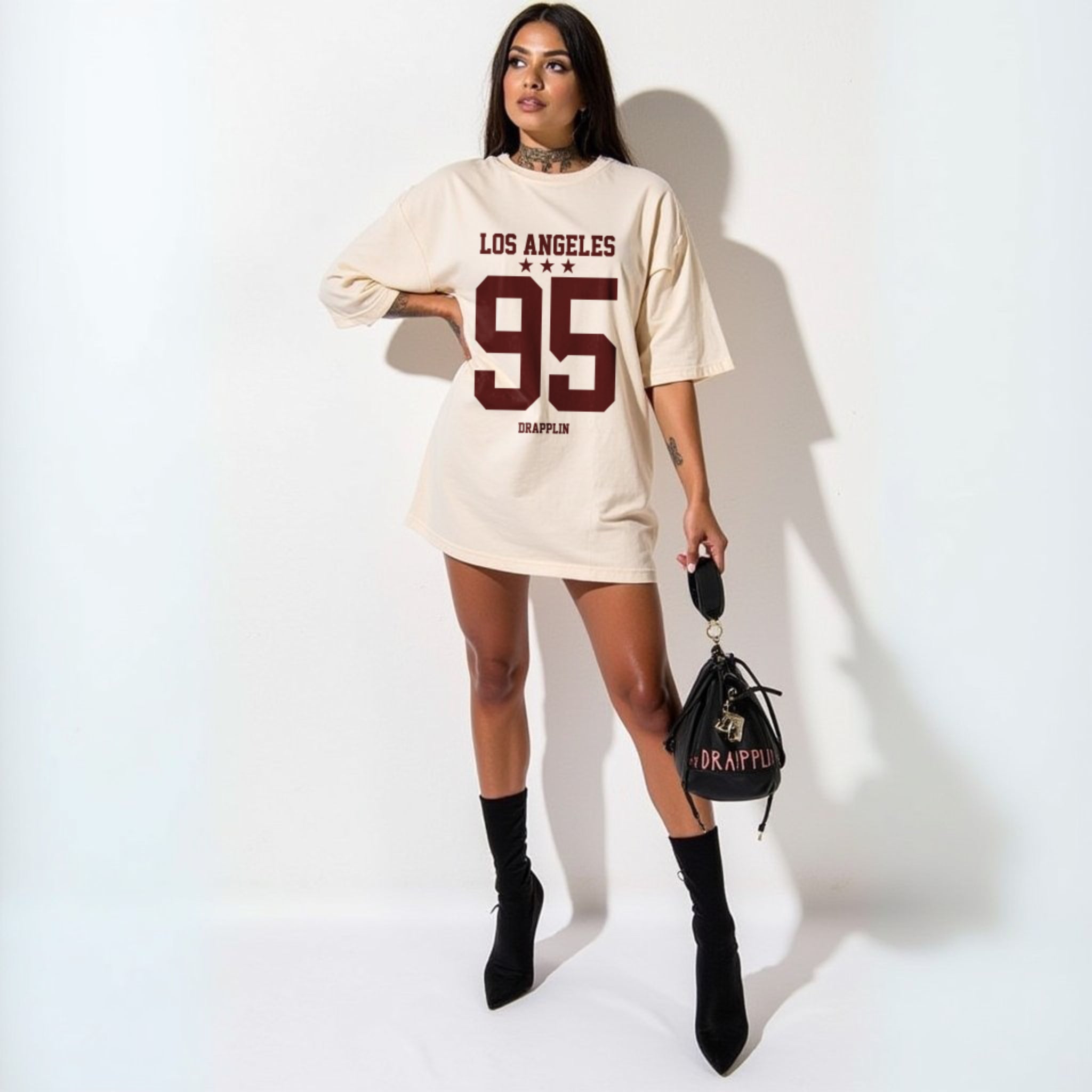 Los Angles Varsity Off White Oversized Printed T-shirt
