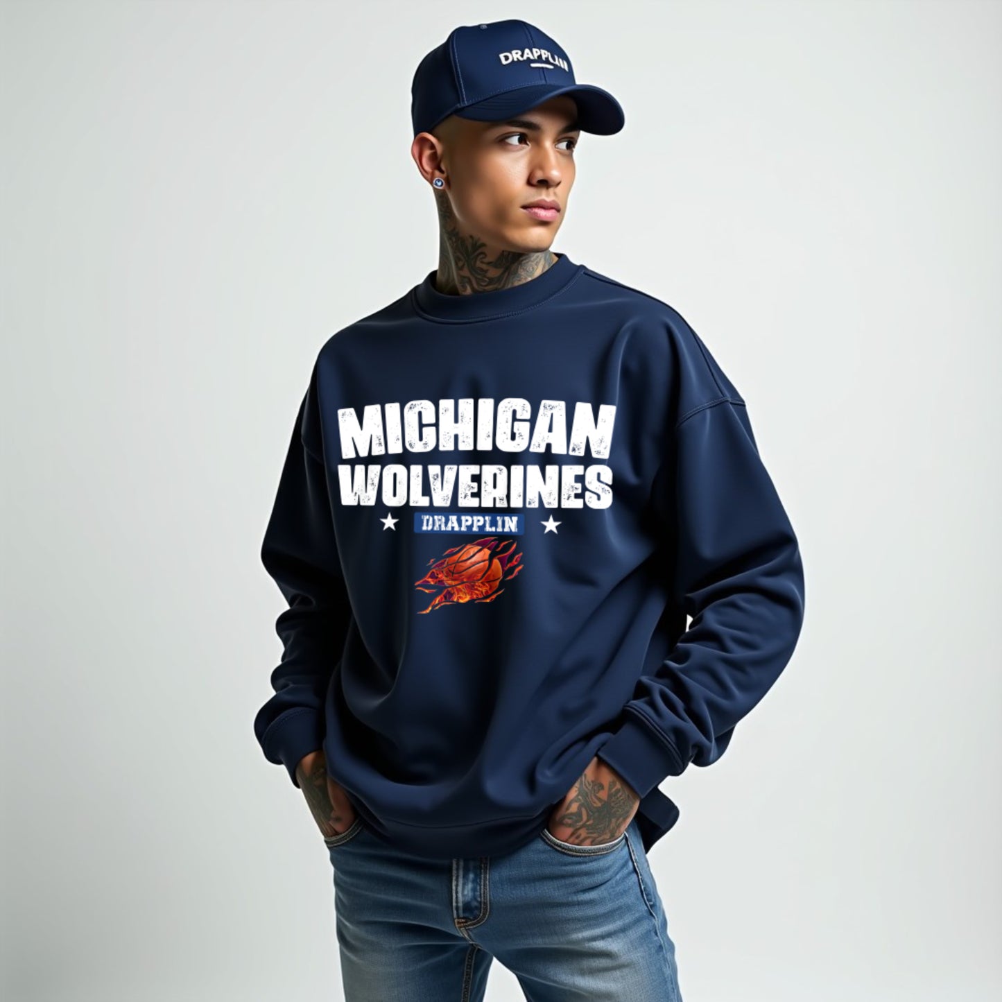 Michigan Unisex Navy Blue Premium Oversized Sweatshirt