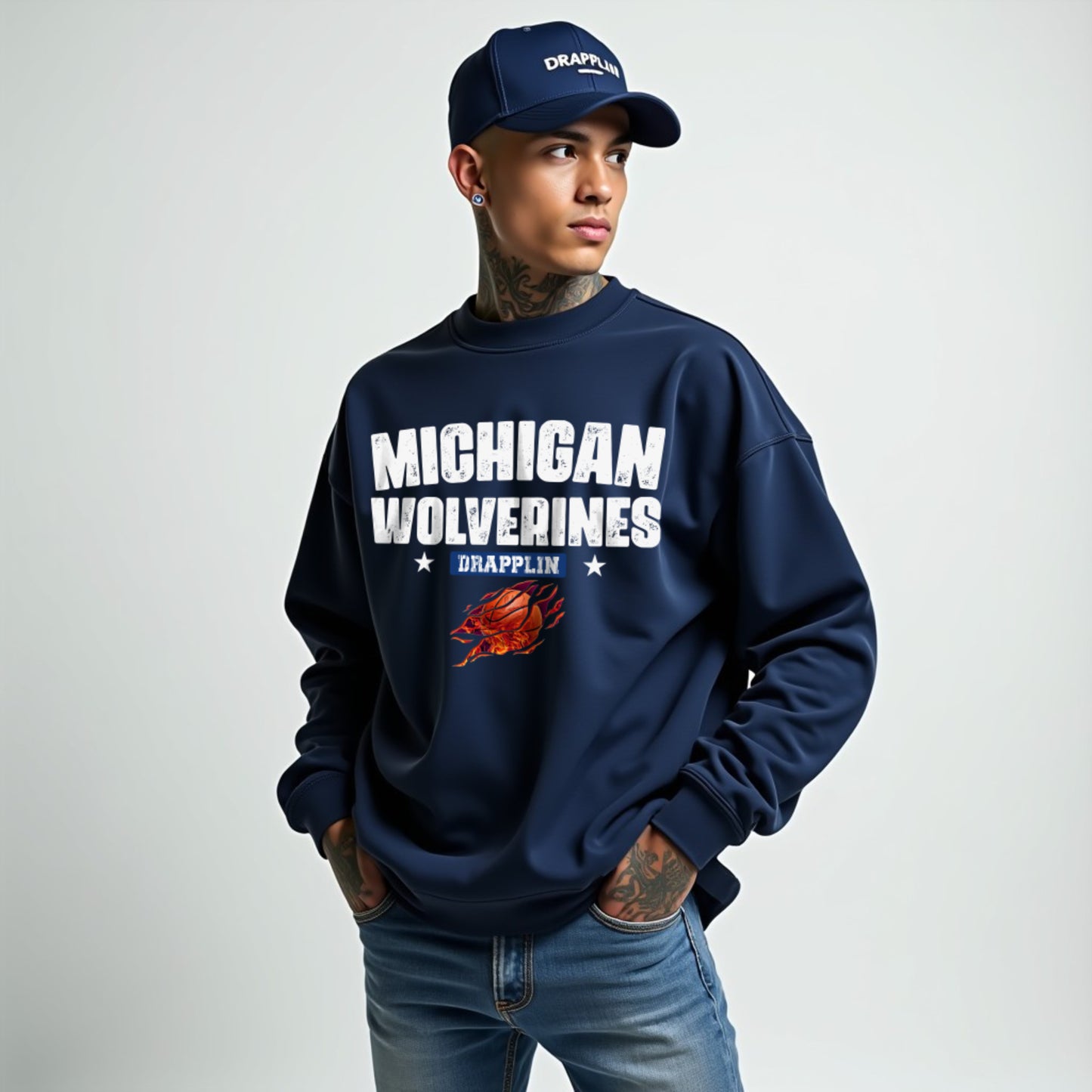 Michigan Unisex Navy Blue Premium Oversized Sweatshirt