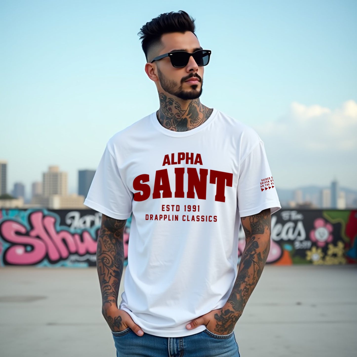 Saint Unisex White Premium Oversized Typographic Printed T-shirt