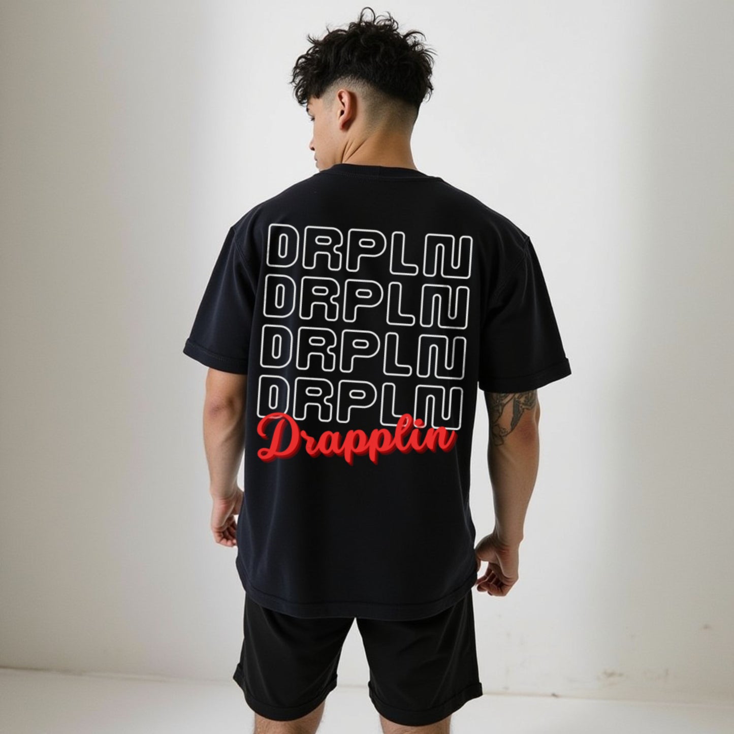 Adapt To Drapplin Black Premium Oversized Printed T-shirt