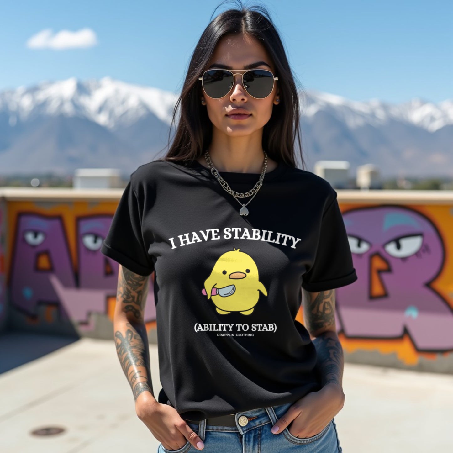 Stability Premium Black Crew Neck Woman's Printed T-shirt