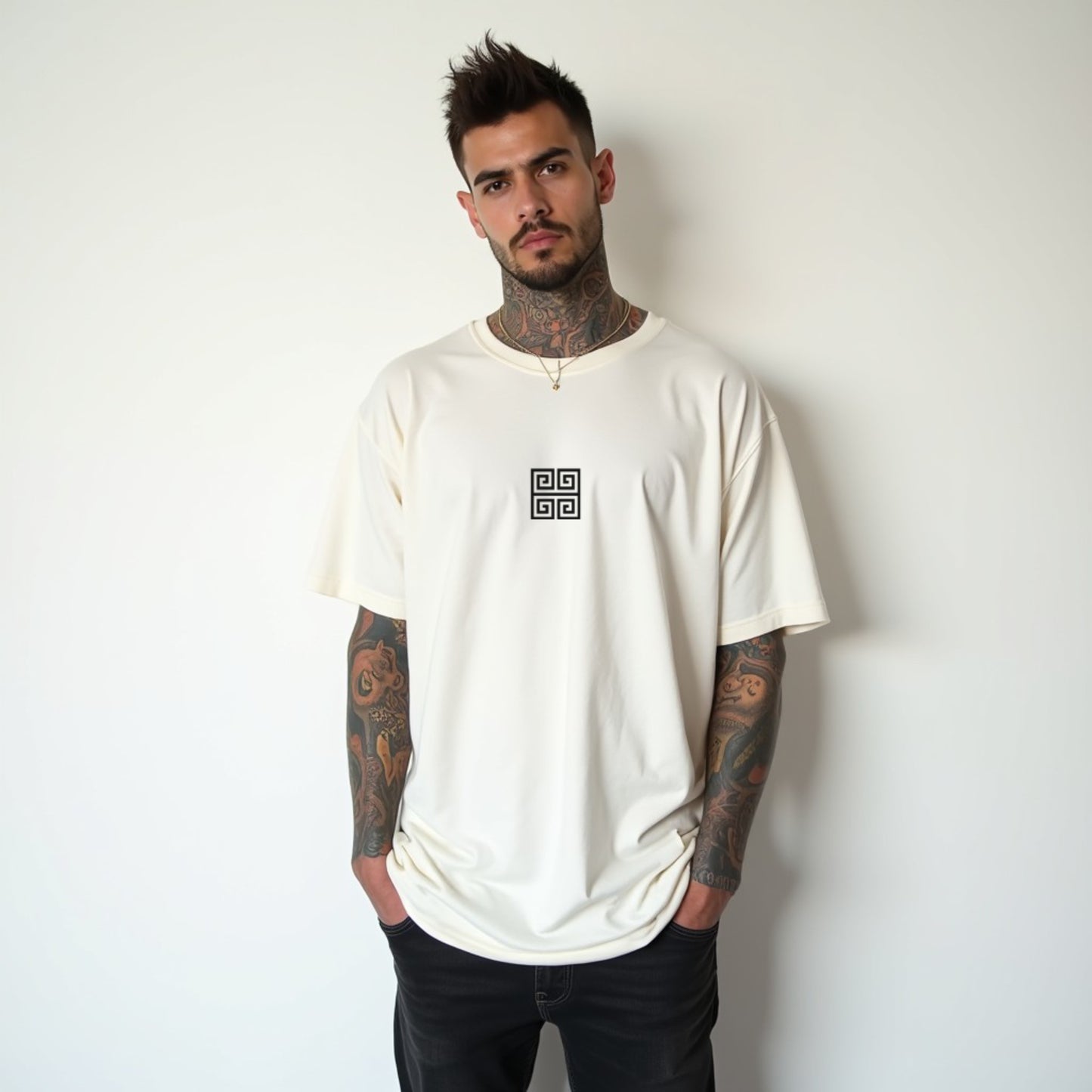 Drapplin Loungewear 280 GSM Unisex Oversized Off White Printed T-shirt