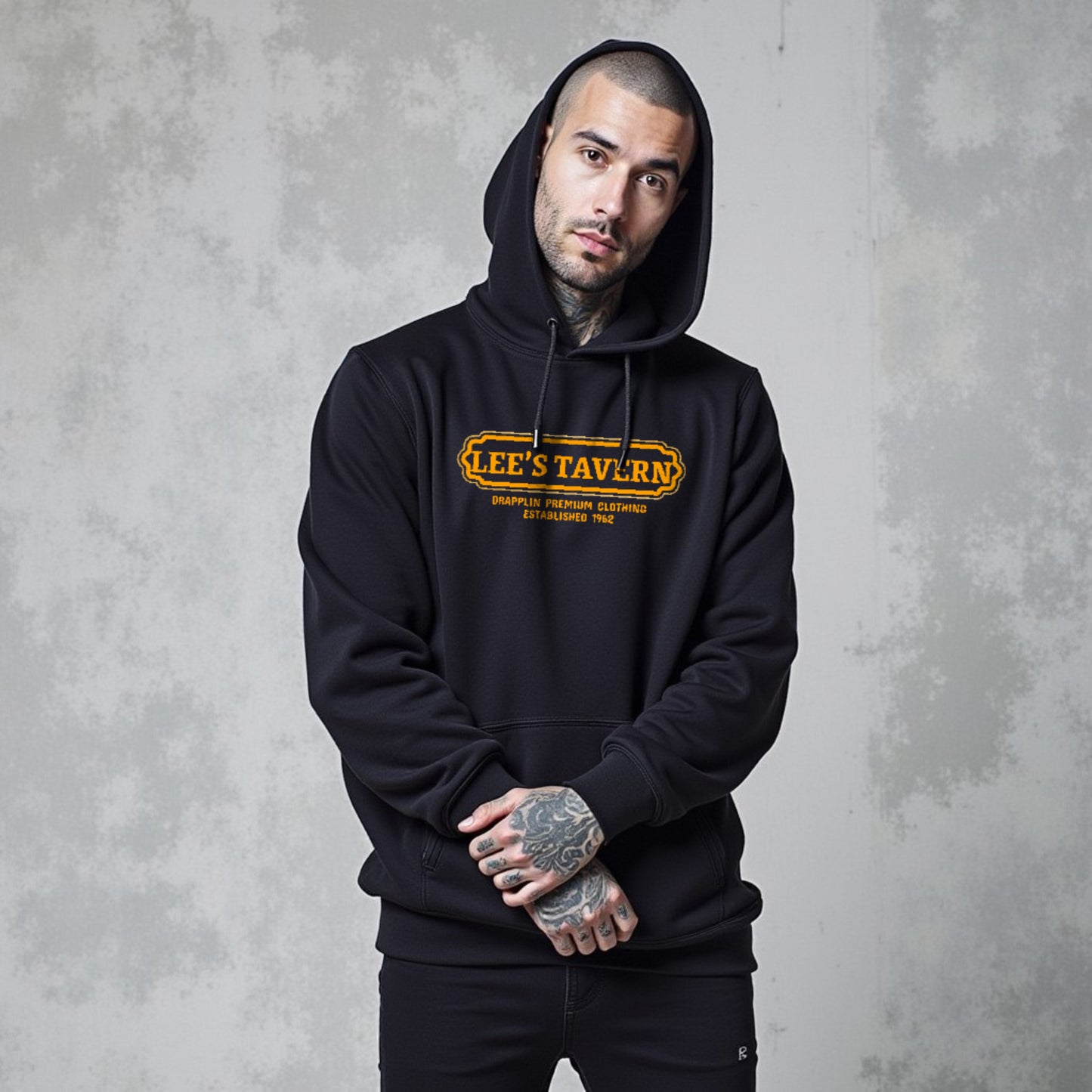 Tavern Unisex Regular Fit Black Printed Hoodie