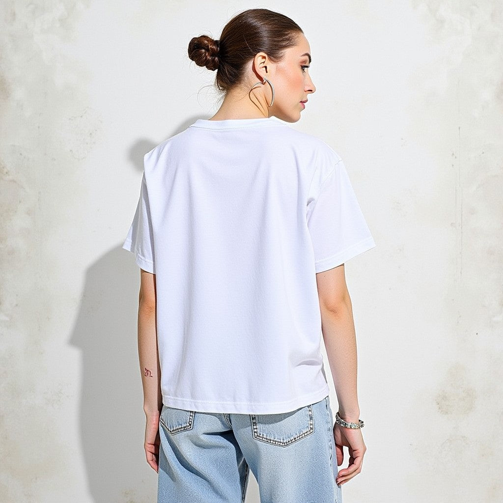 Drapplin Dance White Oversized Printed T-shirt