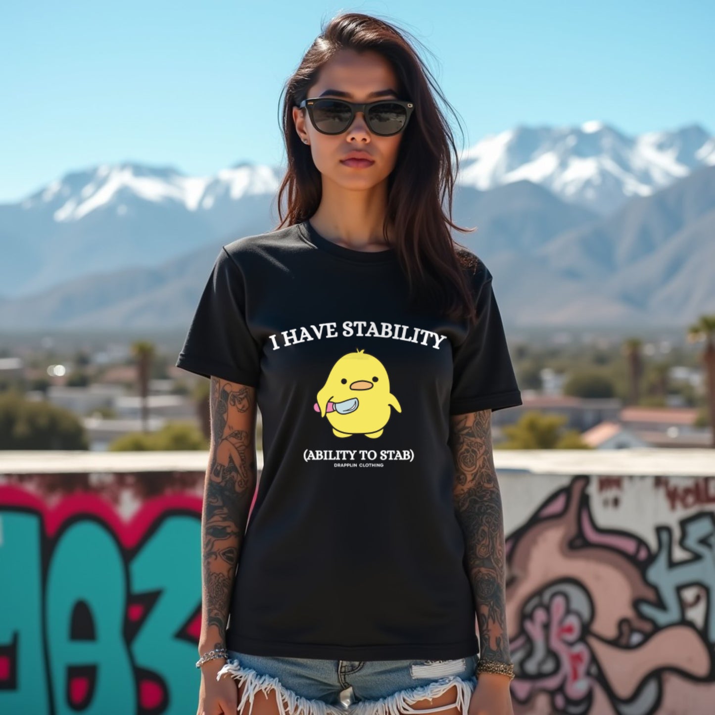 Stability Premium Black Crew Neck Woman's Printed T-shirt