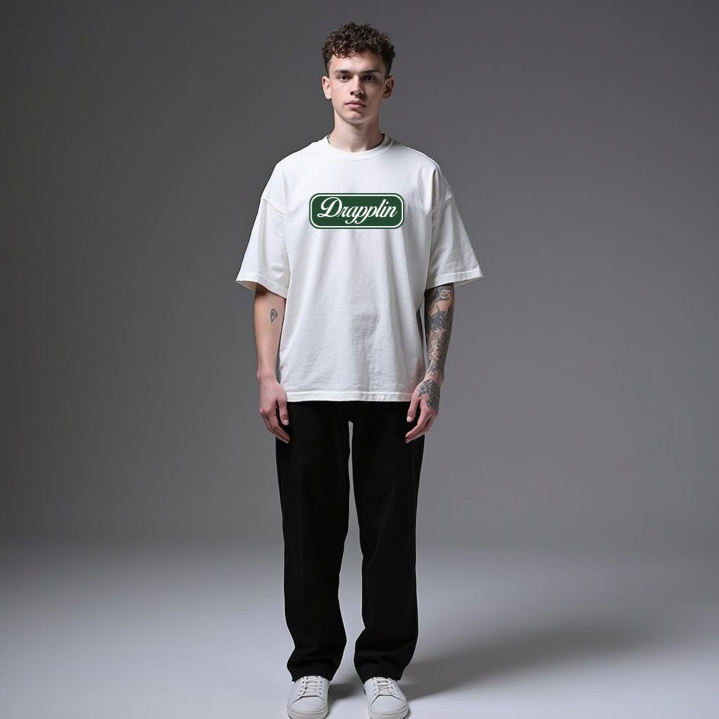 Drapplin Unisex White Premium Oversized Printed T-shirt