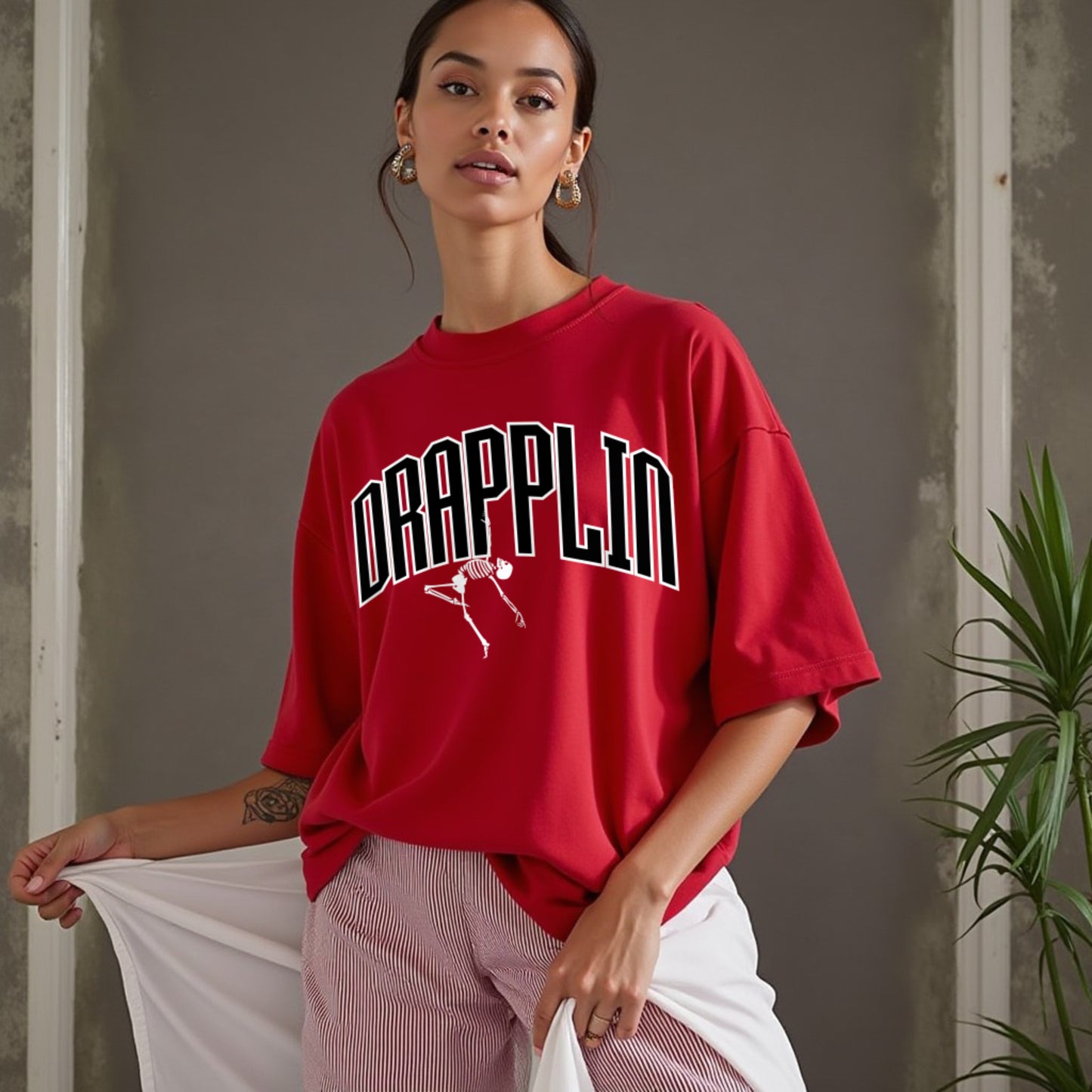 Drapplin Dance Red Oversized Printed T-shirt