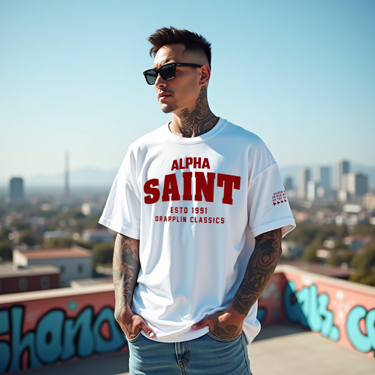 Saint Unisex White Premium Oversized Typographic Printed T-shirt
