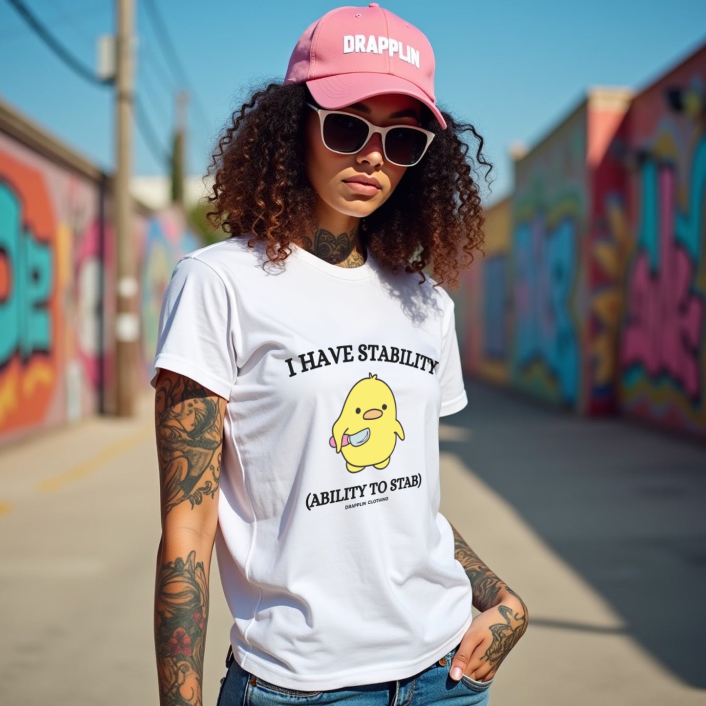 Stability Premium White Crew Neck Woman's Printed T-shirt