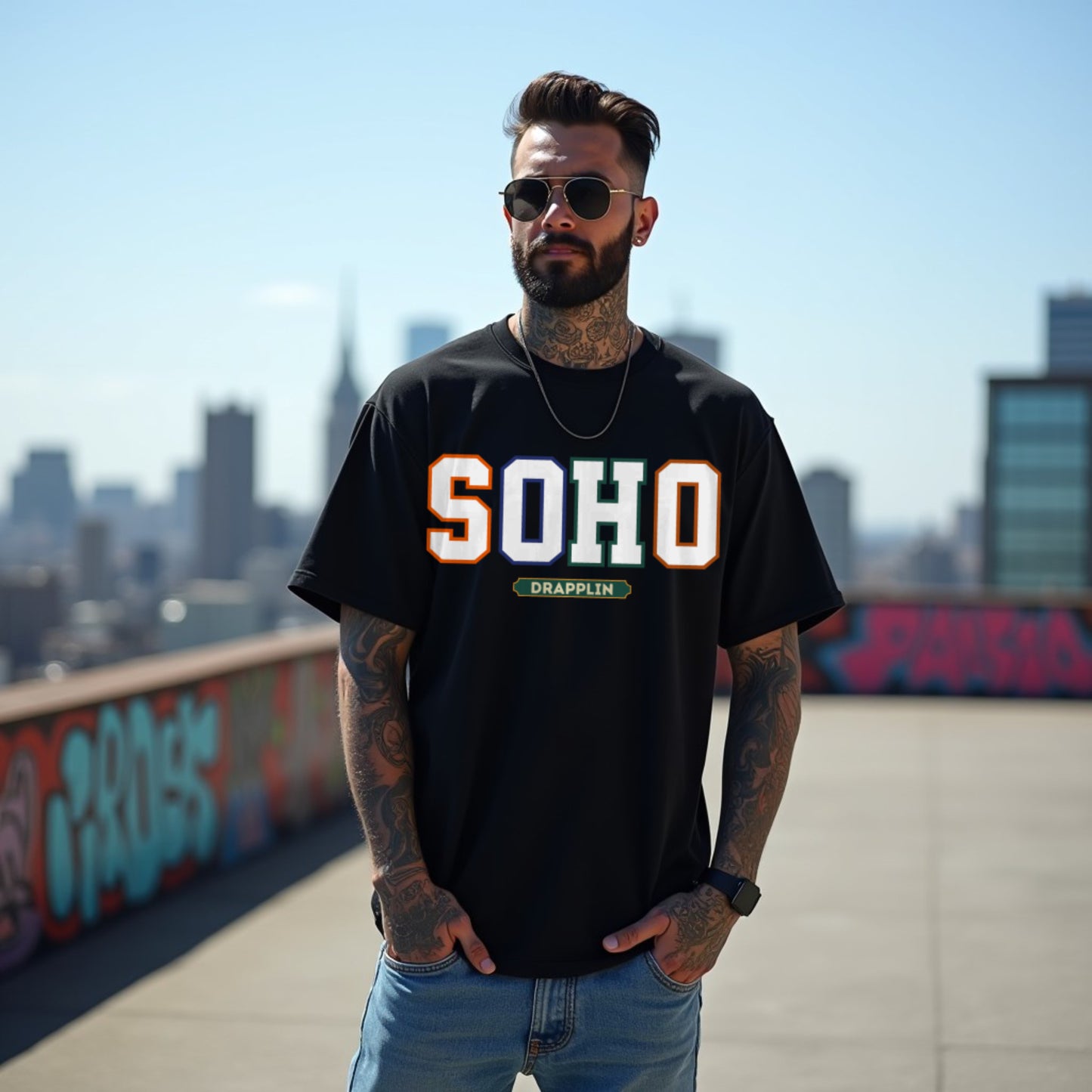 Soho Unisex Black Premium Oversized Typographic Printed T-shirt